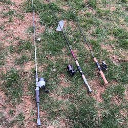 Fishing Poles, One Bait Cast Two Spinning