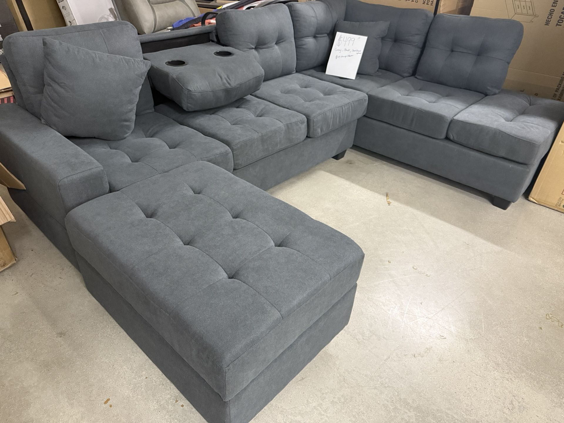 ποΈ NEW Black Or Grey Bargain Comfy Sectional w/Pillows π Avail ποΈ