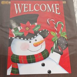 Briarwood Lane Christmas Snowman Welcome House Flag Red Candy Canes Poinsettia 