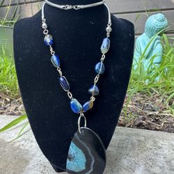 Bold Blue Druzy Agate Pendant Necklace – Unique One-of-a-Kind Jewelry