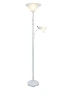 71" 2 Light Floor Lamp In White With Glass Shades