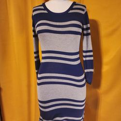 Blue Grey Stripped Sweater Dress 