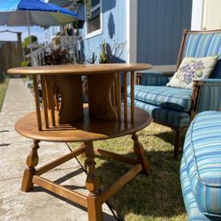Vintage End Table Coffee Table Maple Swivel Top Round Circle