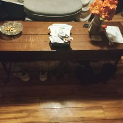Antique Wooden Coffee Table With Hideaway And Two End Tables Set 