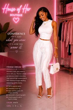 White Fringe Two Piece Set (Women’s S-L/XL Stretch)