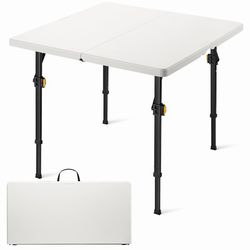 34" Square Folding Card Table, Two Heights Adjustable, Max Load 200 lbs, Portable Table with Lock Button, for Indoor/Outdoor, Home, Parties, Picnics, 