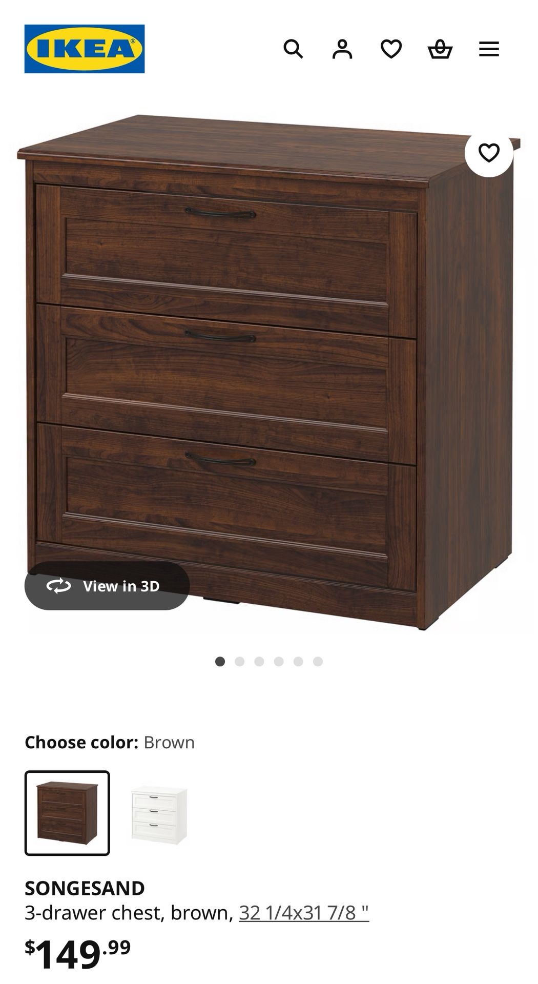 2 IKEA SONGESAND 3-Drawer chest