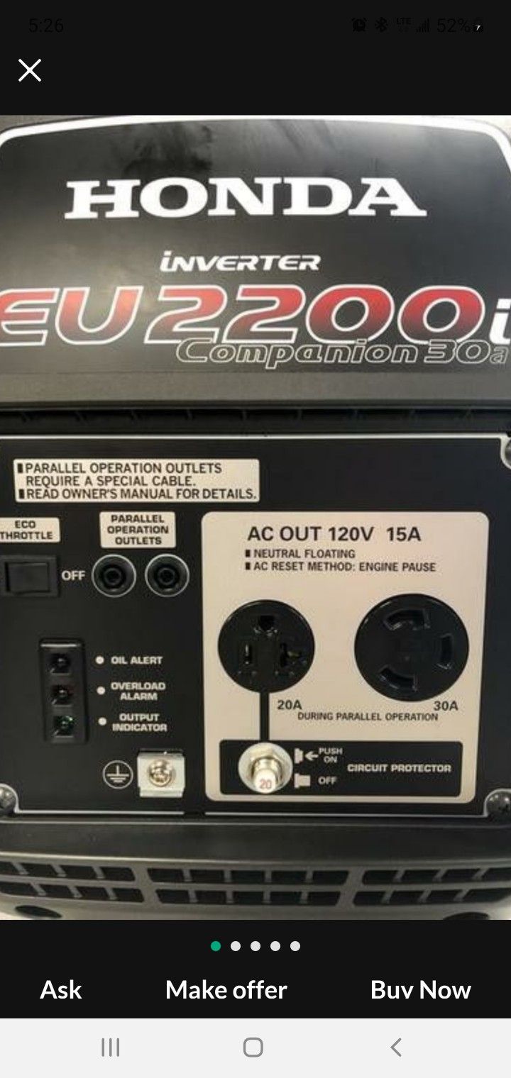 Honda Generator Eu2200i .companion 30 Amp