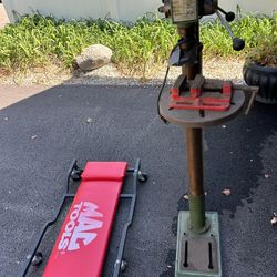 Floor Drill Press And Garage Creeper 