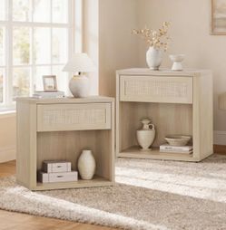 Night Stand Set of 2 26" Wide Large Nightstands with Drawer & Shelf Storage