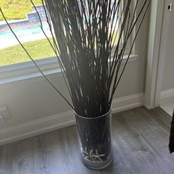 Decorative Branches In Glass Vase With Sand And Seashell