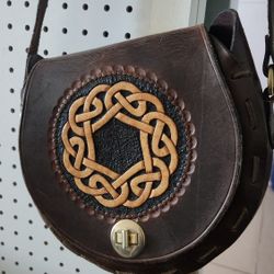 Vintage Handmade Leather Purse With Celtic Knotwork