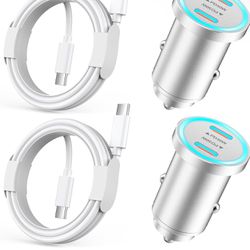 Brandnew iPhone 15 Car Charger Fast Charging, 2 Pack All Metal Mini 60W Dual USB C Car Charger Adapter with USB C to C Cable Compatible for iPhone 15/
