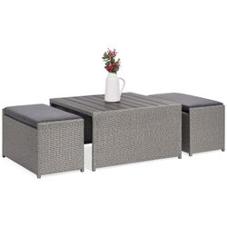 NEW Table and 2 Ottoman Set Outdoor Modern