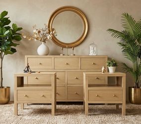POTTERY BARN INSPIRED SOLID WOOD DRESSER & TWO MATCHING NIGHTSTAND/ REFINISHED