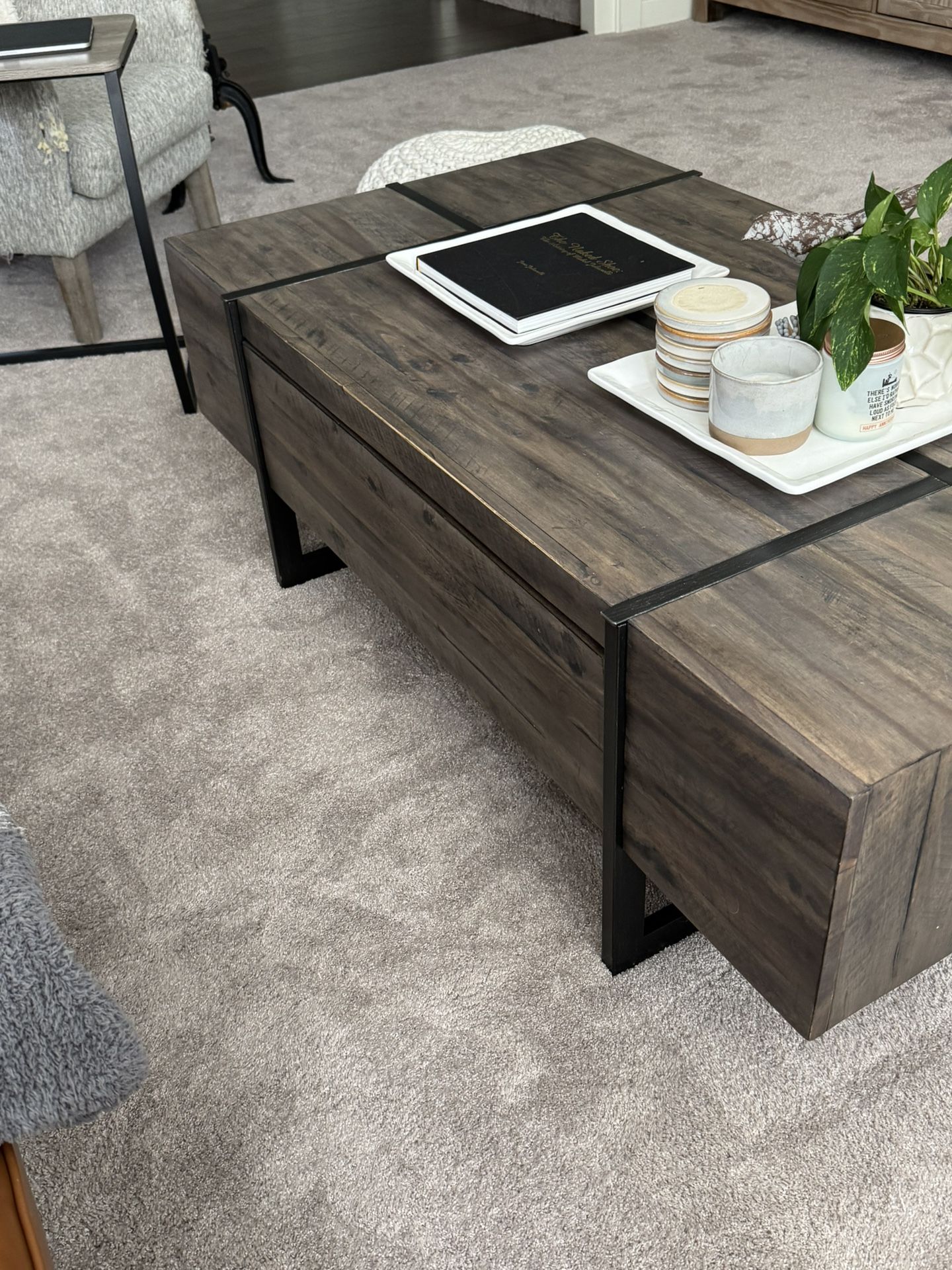 Coffee Table End Side Table Set Solid Wood Grey Excellent Condition