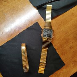 Gold Tone Digital Watch and Bracelet 