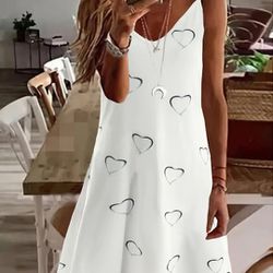 Women's Size XXL (14) White Heart Print Dress 