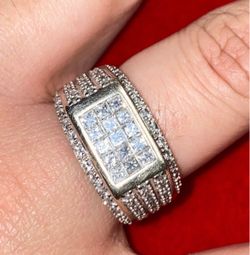 White Gold 14k Diamond Fancy Square Ring Size 10.5 Mens