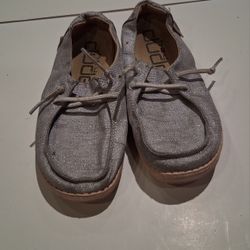 Size 12C Metallic Sparkling Silver With PINK Bottom Girls Shoes Hey Dude Wendy