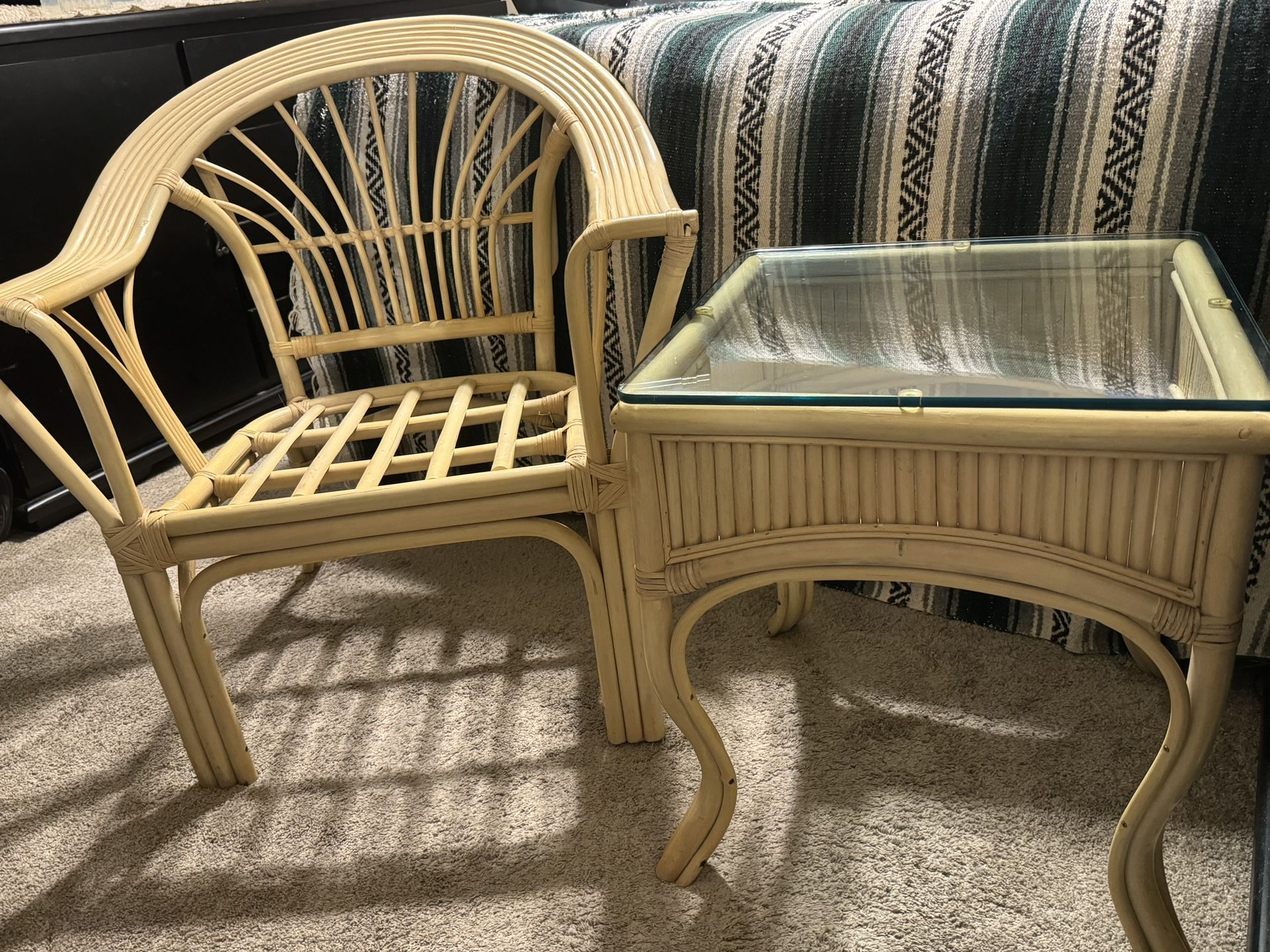 Vintage Bamboo Rattan Chair/End Table