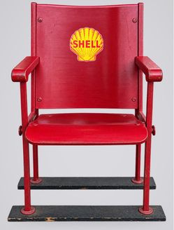 Vintage Theater Seat w/ Shell Logo - Industrial Man Cave Decor