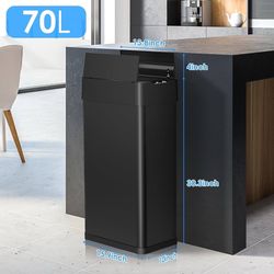 18.5 Gal Automatic Trash Can, 70 Stainless Steel Motion Sensor Garbage Bin, Touchless Brushed Wastebasket, W/Butterfly, Soft-Close Lid, for Living, Di