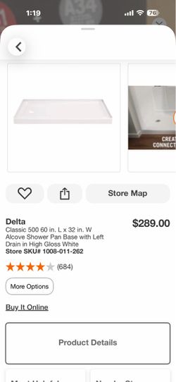 Delta Classic 500 60 in. L x 32 in. W Alcove Shower Pan Base with Left Drain in High Gloss White