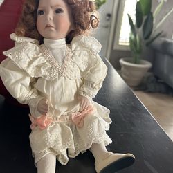 Vintage Porcelain Doll – Victorian Style Dress w/ Lace & Ribbon