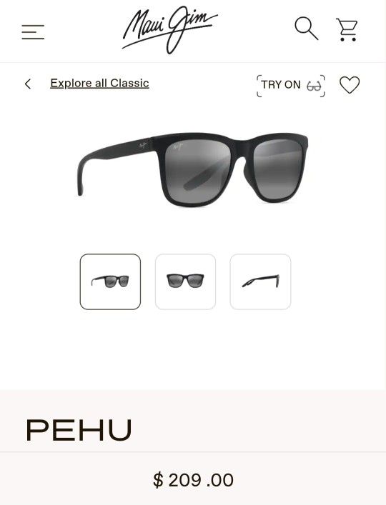 MAUI JIM (PEHU) Polarized Blk/Neutral Grey Sunglasses 