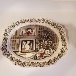 Beautiful large vintage  serving platter by Johnson Brothers.
"Merry Christmas" made in England, similiar to Friendly Village