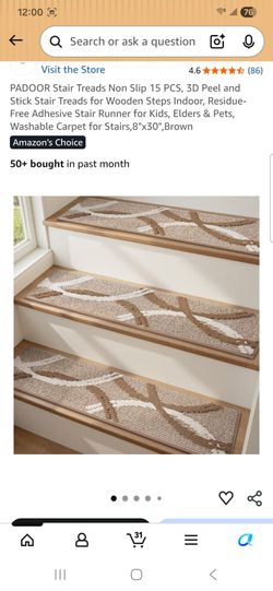 Stair Treads Non Slip 15 PCS, 3D Peel and Stick Stair Treads for Wooden Steps Indoor, Residue- Free Adhesive Stair Runner for Kids, Elders & Pets, Was
