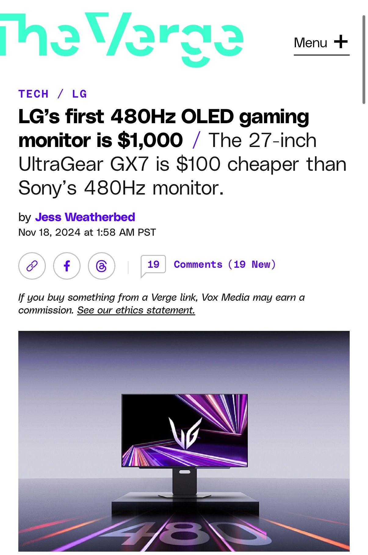 LG OLED Gaming Monitor 27” 480hz $400 Off Retail Price