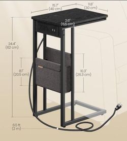 C Shaped Side or End Table with Charging Station & Storage Bags