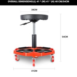 DNA MOTORING TOOLS-00253 Adjustable Height Pneumatic Garage Seat Rolling Mechanic Stool with Tool Tray Storage,300lbs Max Weight Capacity