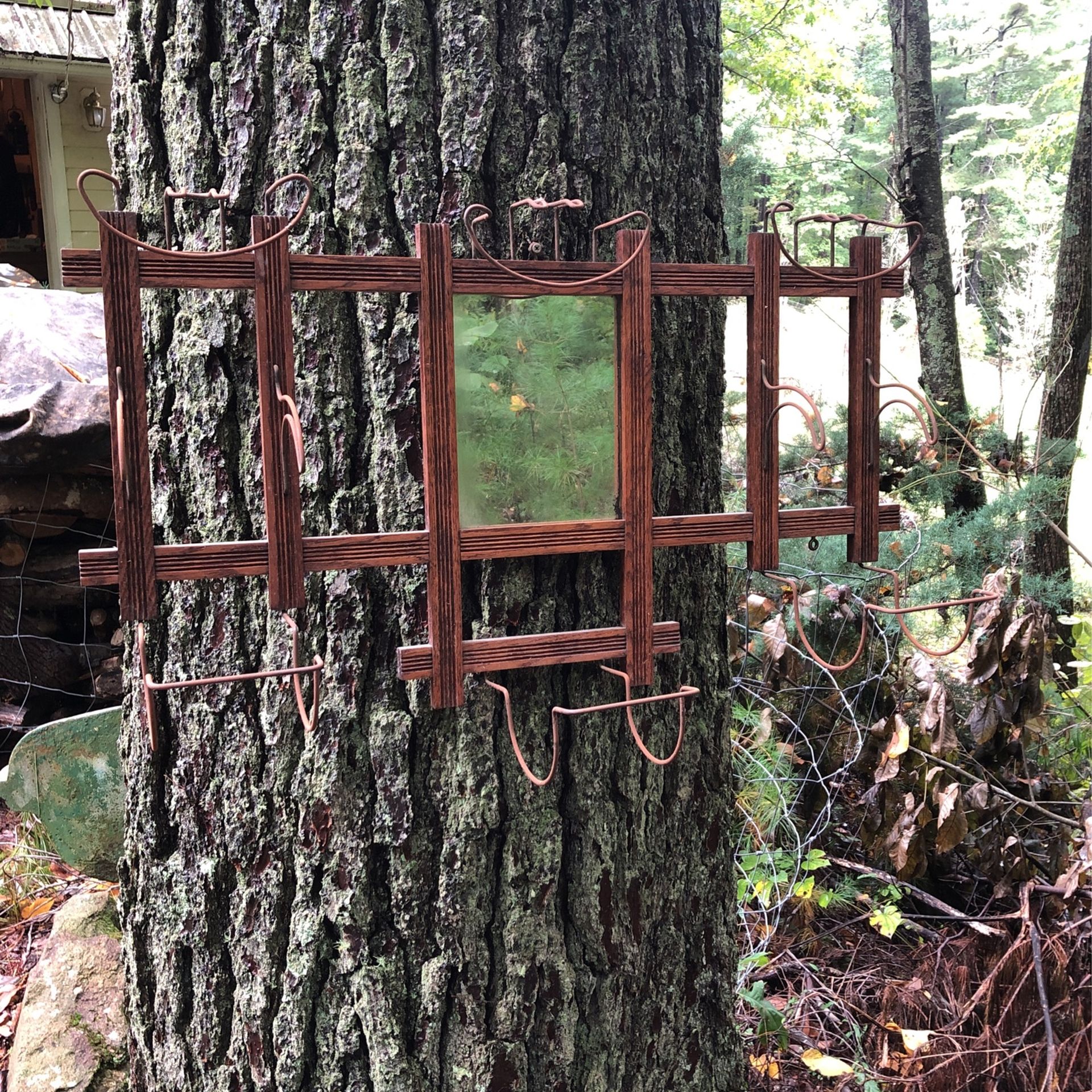 Antique Wall Hat/Coat Rack With Mirror