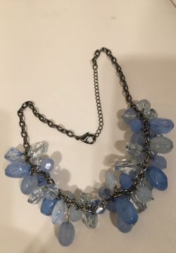 Light blue clear crystal chrome chain necklace.