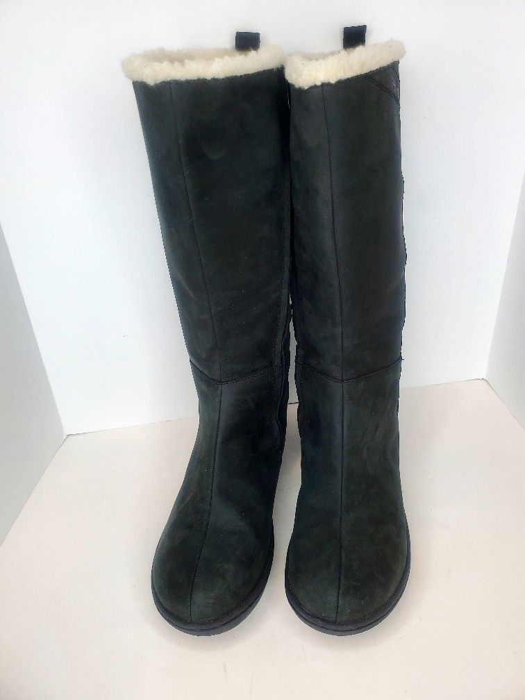 Teva Womens Figueroa Black Leather Waterproof Faux Fur Lined Knee