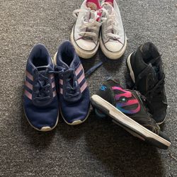 Children’s Girls Size 12 All Stars Addidas And Harley’s. And Youth, Size 2 All-Stars And Water Boots.