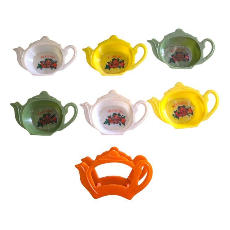 Vintage Plastic Tea Pot Kettle Shaped Plastic Florida Souvenir Tea Bag Holders