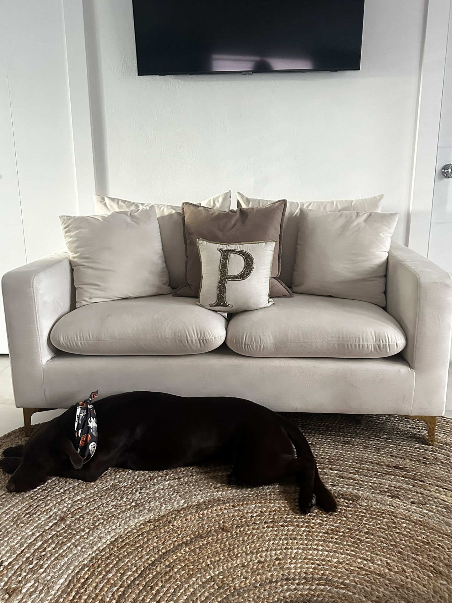 Off White Velvet Love seat Sofa