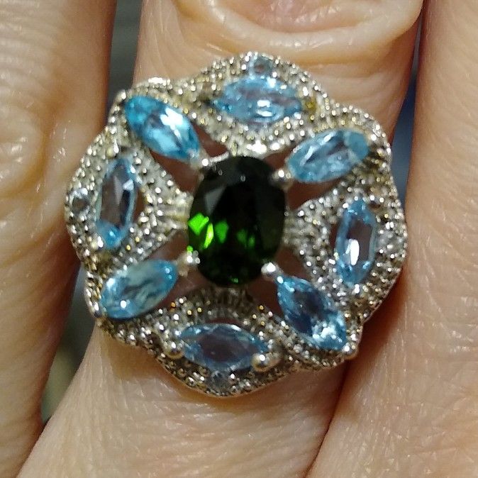 Exquisite π Sterling Silver Genuine Gemstone Cocktail Ring! π