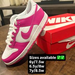 Nike Dunk Low Laser Fuchsia Sizes 6y, 6.5y, & 7y