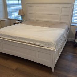 White King Bed Frame With Side Drawers