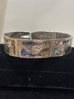 Silver Abalone Inlay Link Bracelet - Iridescent Colors