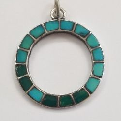 Sterling Silver Pendant With Tourquoise Inlays 