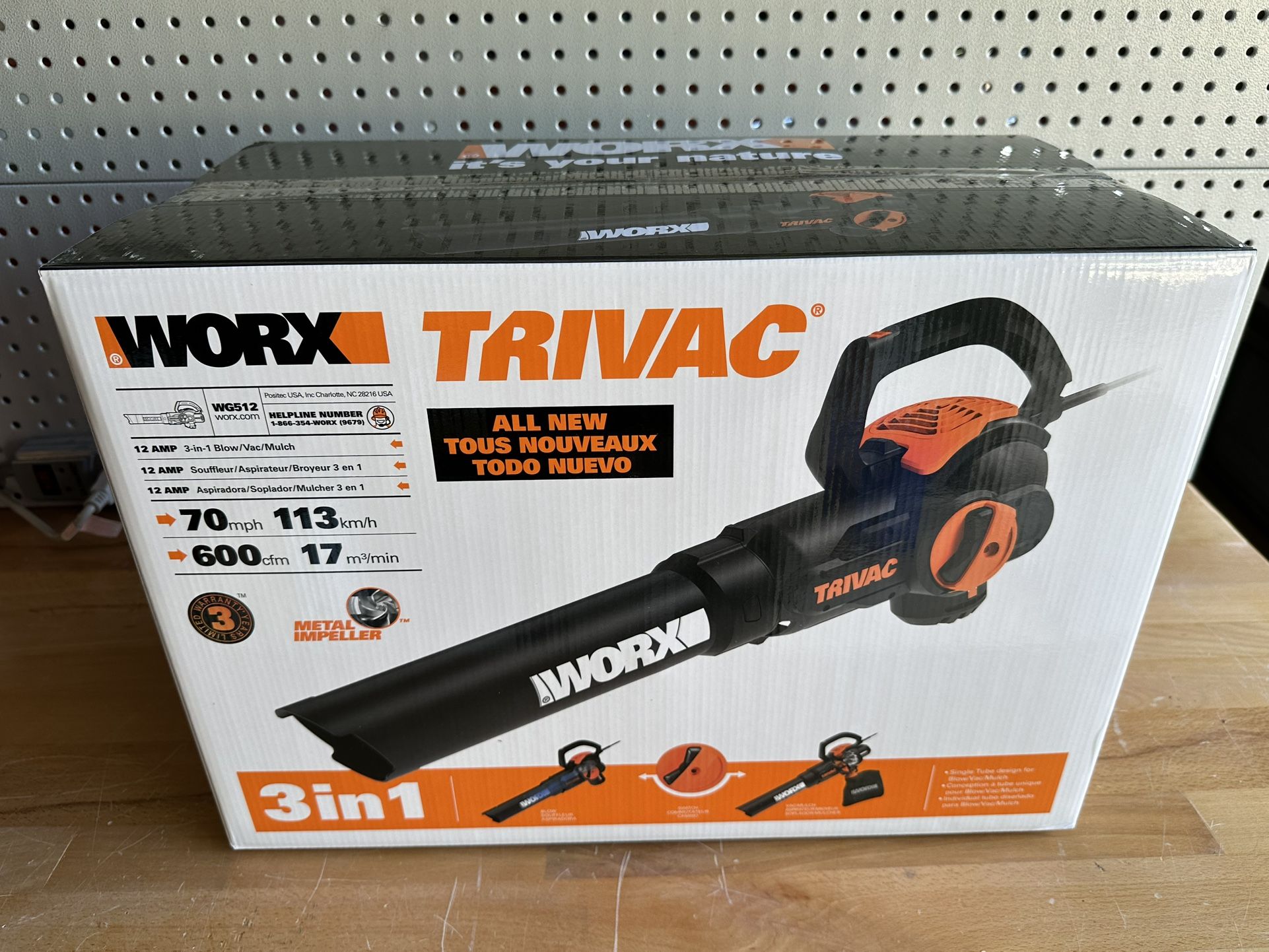 Worx Trivac 3 In 1 Leaf Vac And Blower NIB