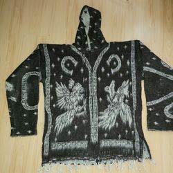 Mexican Poncho Jacket Blanket Serape Brown XL Tall