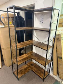Rengue 5 Tier Corner Bookshelf, Modern Industrial L Shaped Storage Display Rack for Home Office Living Room