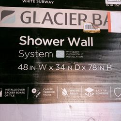 Glacier Bay 48 in. x 34 in. x 78 in. Four Piece Glue-Up Alcove Shower Wall Surround in White Subway